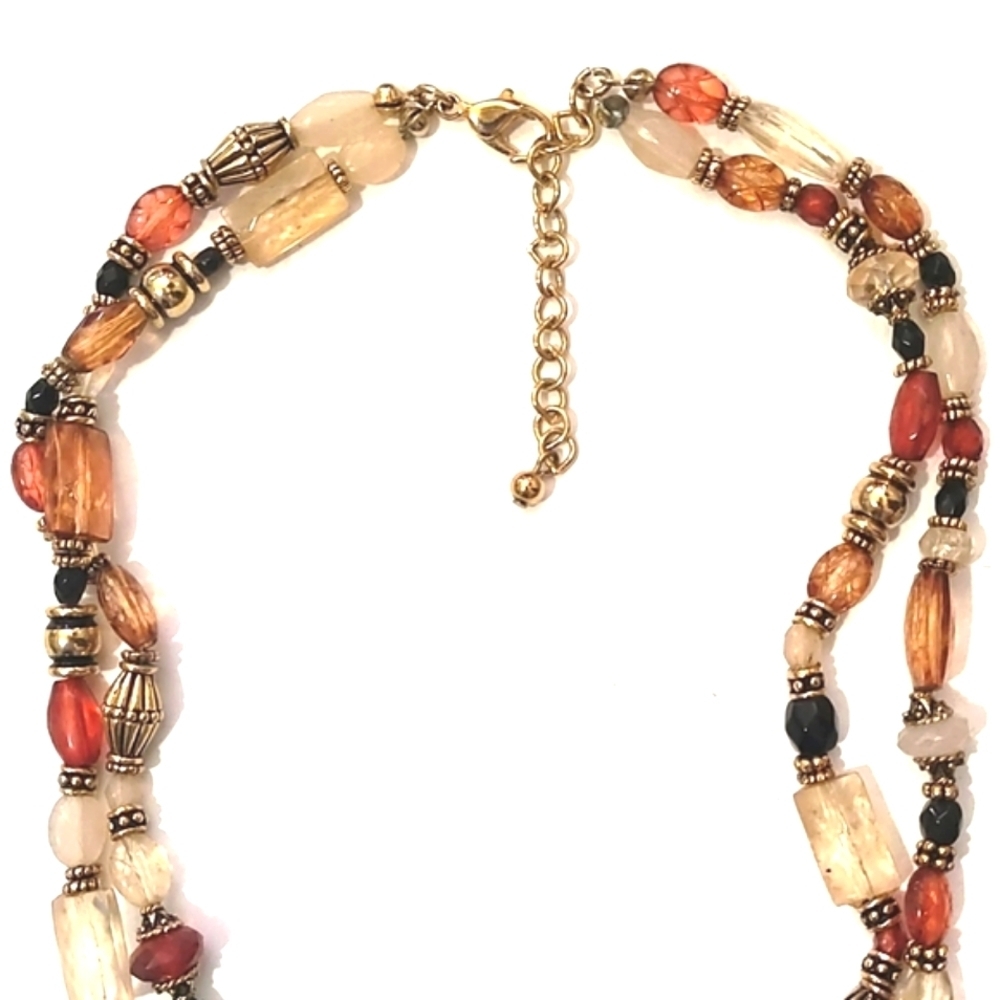 VINTAGE MULTICOLORED GLASS BEADED STRANDED LARIAT 16-18" NECKLACE - Picture 4 of 9
